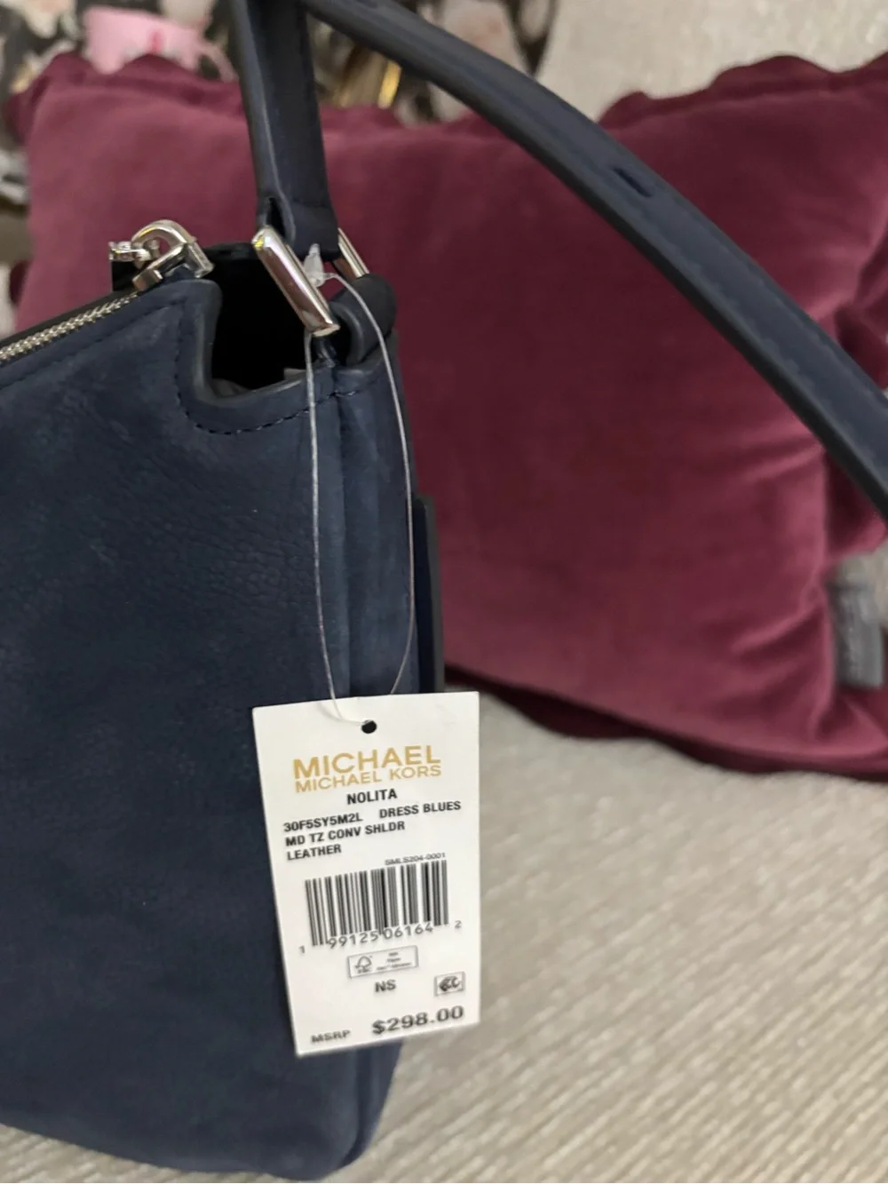 Michael Kors Nolita Medium Convertible Leather Shoulder Bag NWT Navy